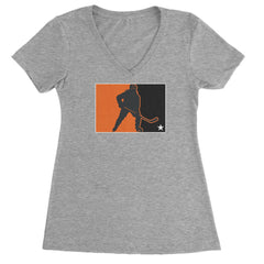 Hockey Enforcer Retro Vintage Ladies V-Neck T-shirt Heather Grey