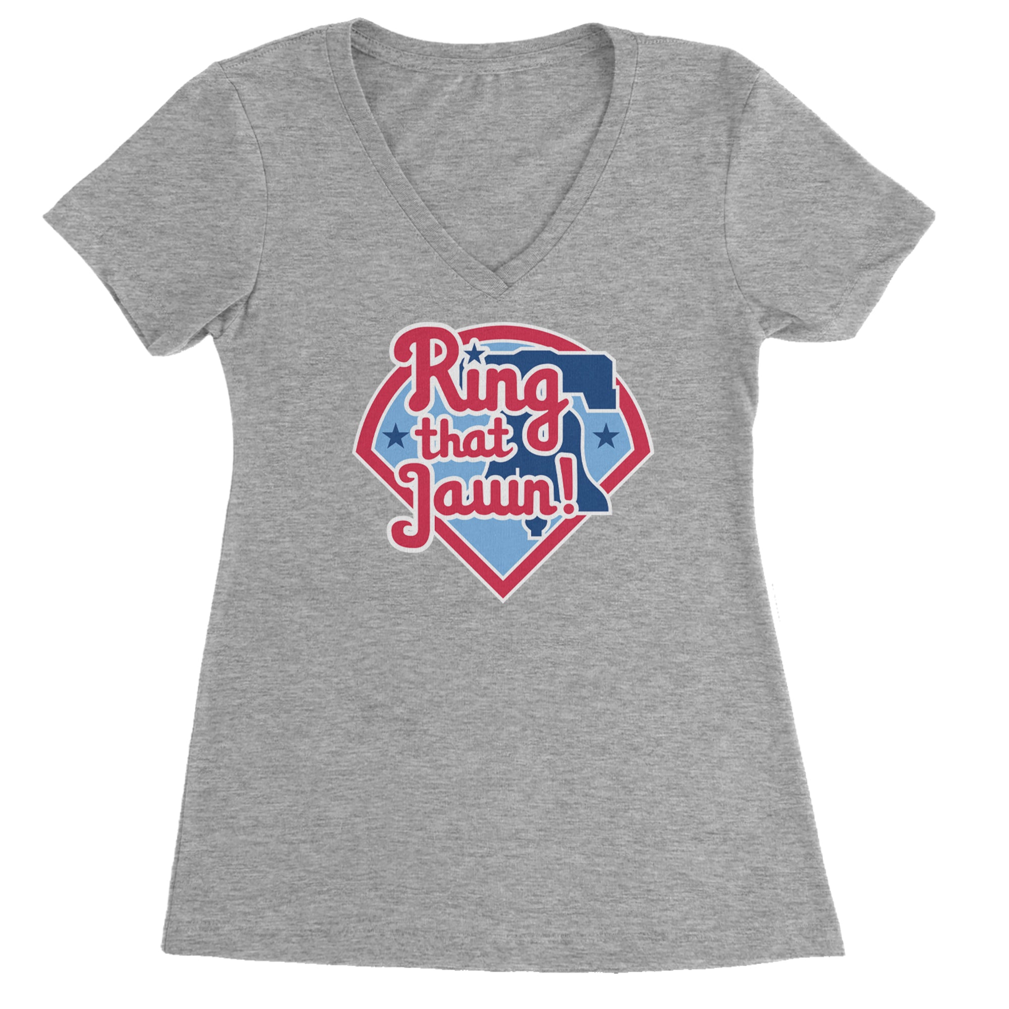 Ring That Jawn Philly Baseball Ladies V-Neck T-shirt Heather Grey