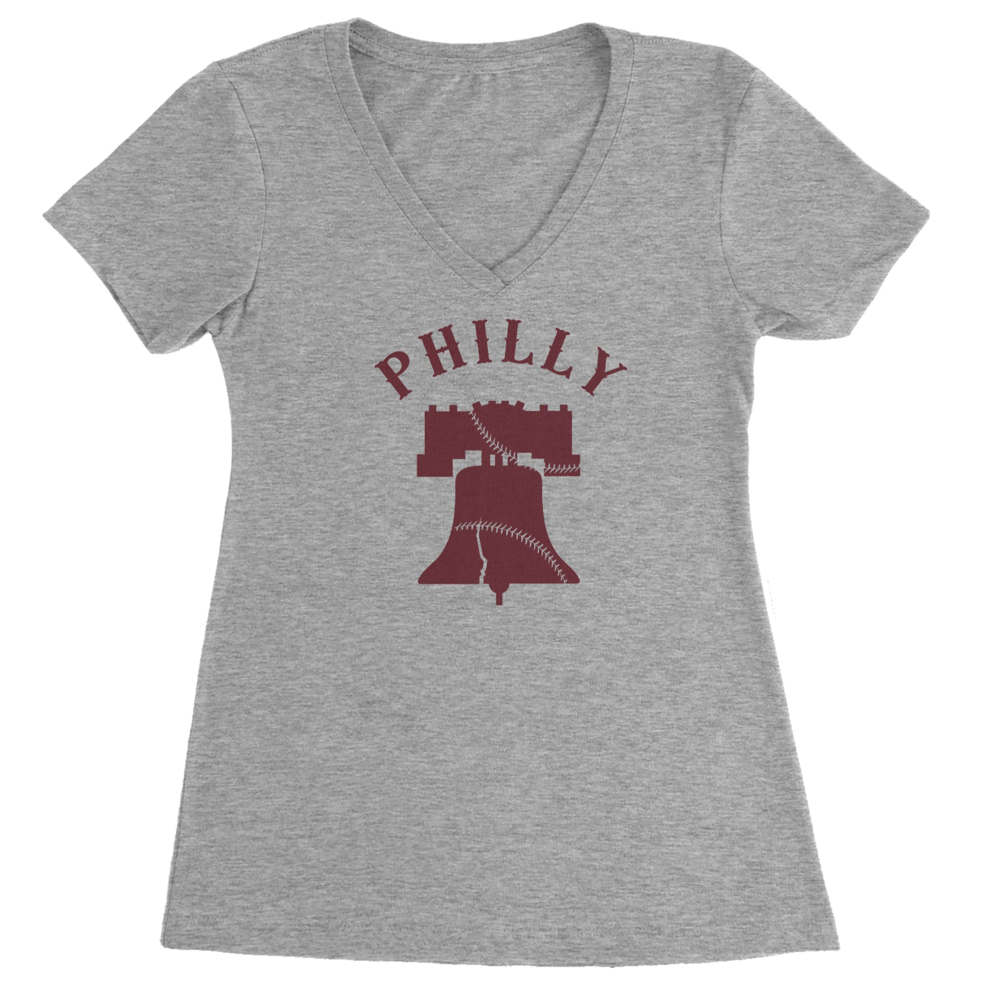Philly Cracked Liberty Bell Ladies V-Neck T-shirt Heather Grey