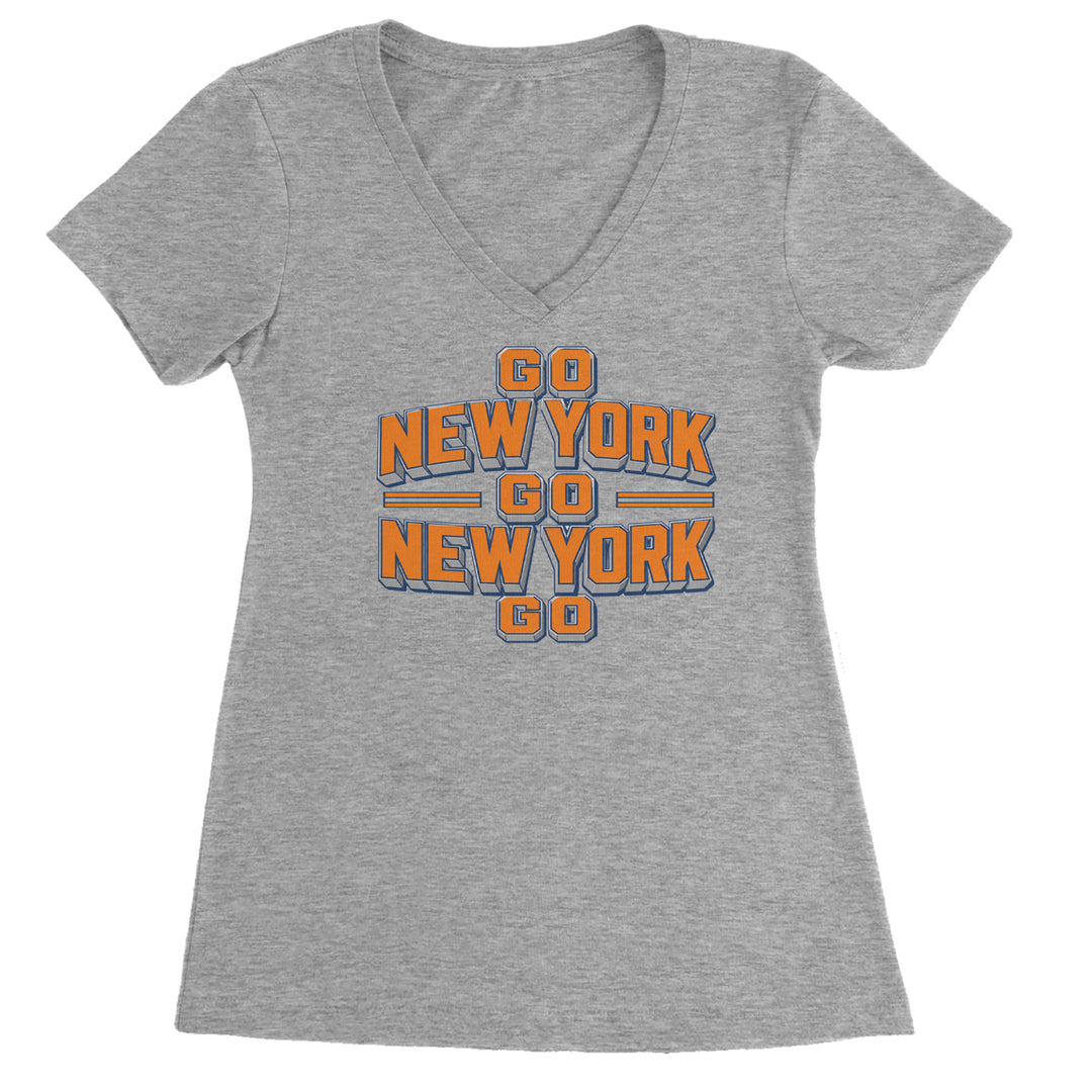 Go New York Go Basketball Ladies V-Neck T-shirt Heather Grey