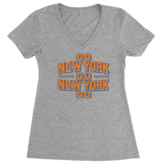 Go New York Go Basketball Ladies V-Neck T-shirt Heather Grey