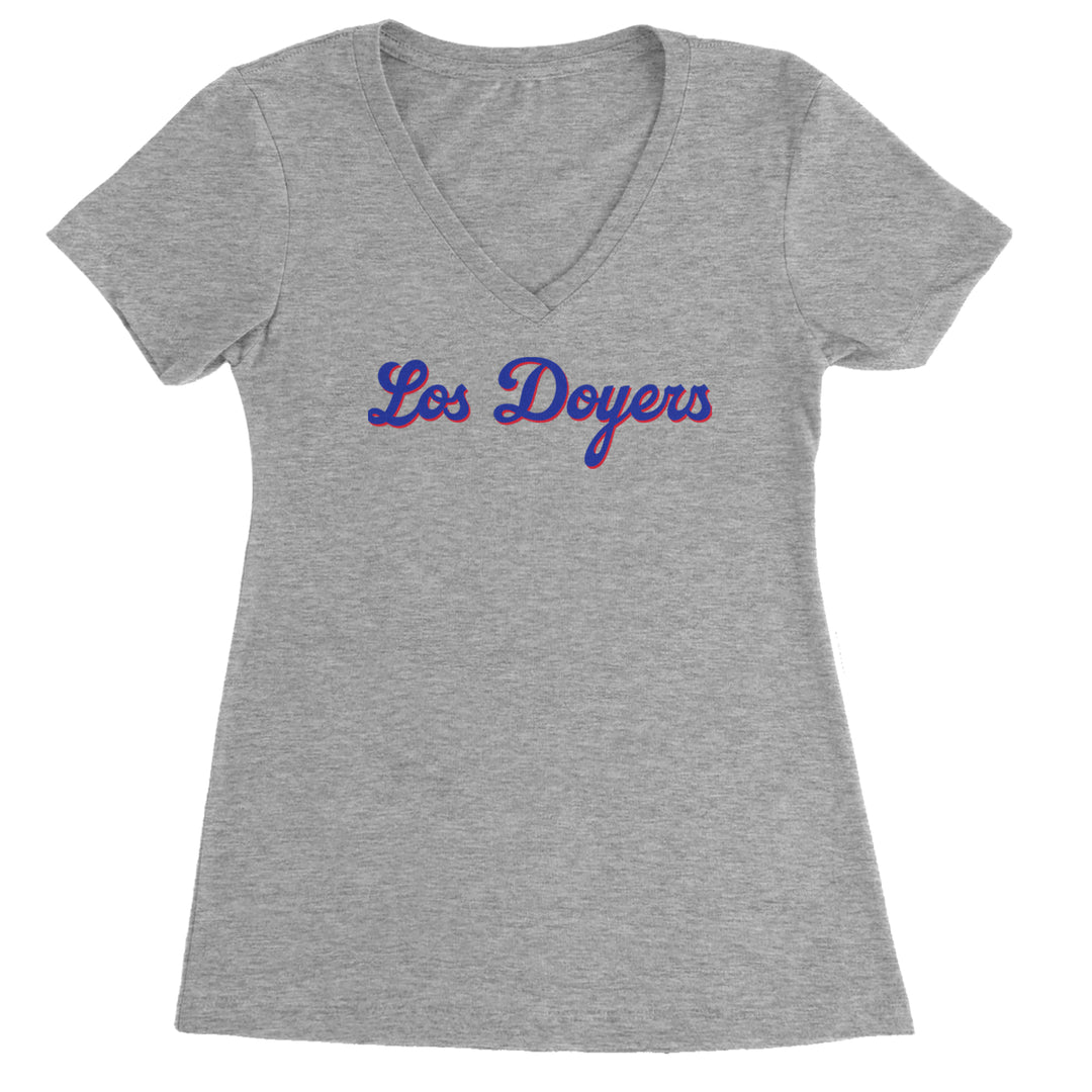 Los Doyers LA Baseball Ladies V-Neck T-shirt Heather Grey