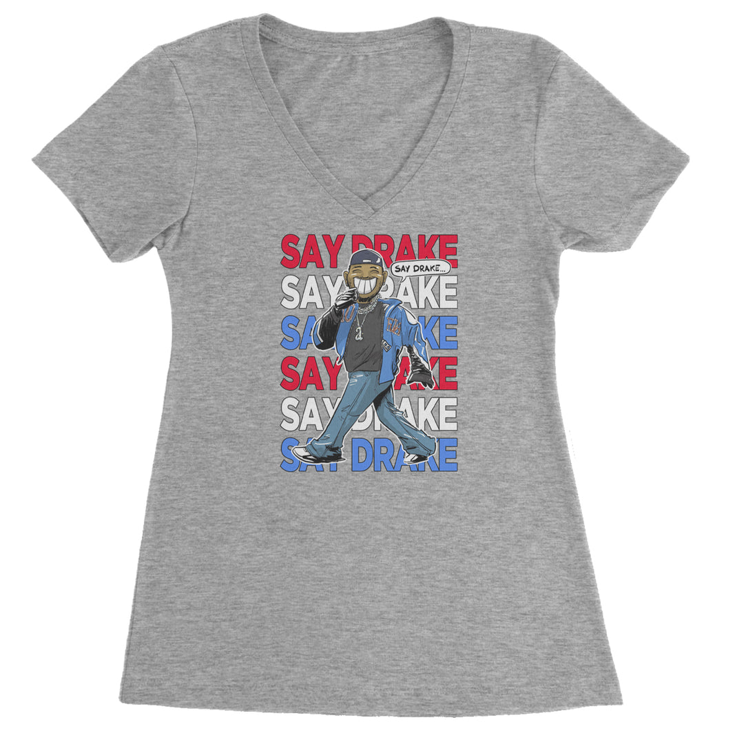 Say Drake Smiling Meme Mustard Ladies V-Neck T-shirt Heather Grey