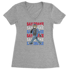 Say Drake Smiling Meme Mustard Ladies V-Neck T-shirt Heather Grey