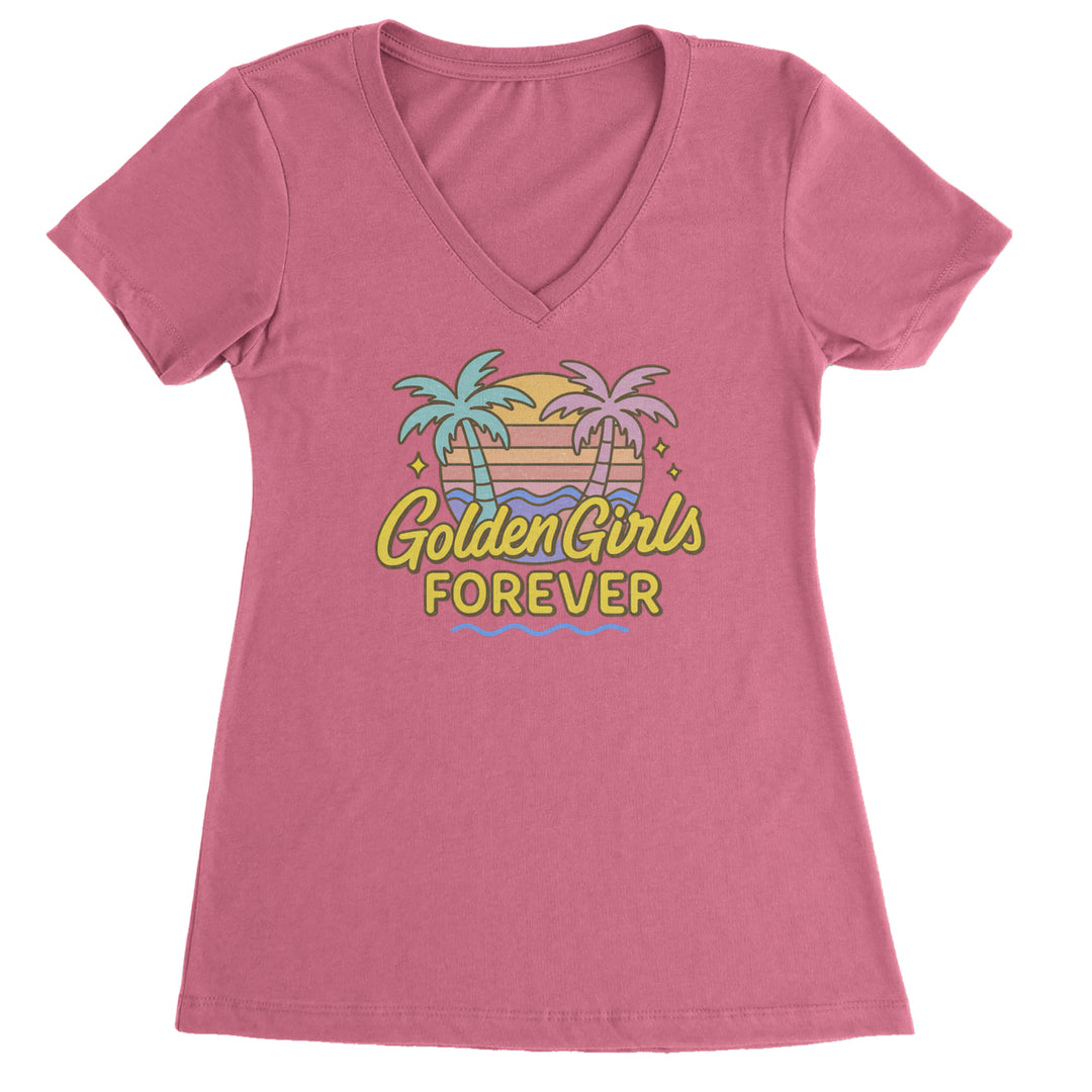 Golden Girls Forever Retro Sunset Ladies V-Neck T-shirt Hot Pink