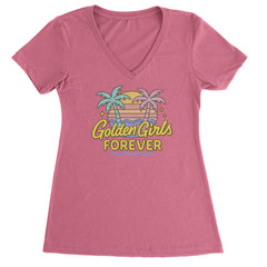 Golden Girls Forever Retro Sunset Ladies V-Neck T-shirt Hot Pink
