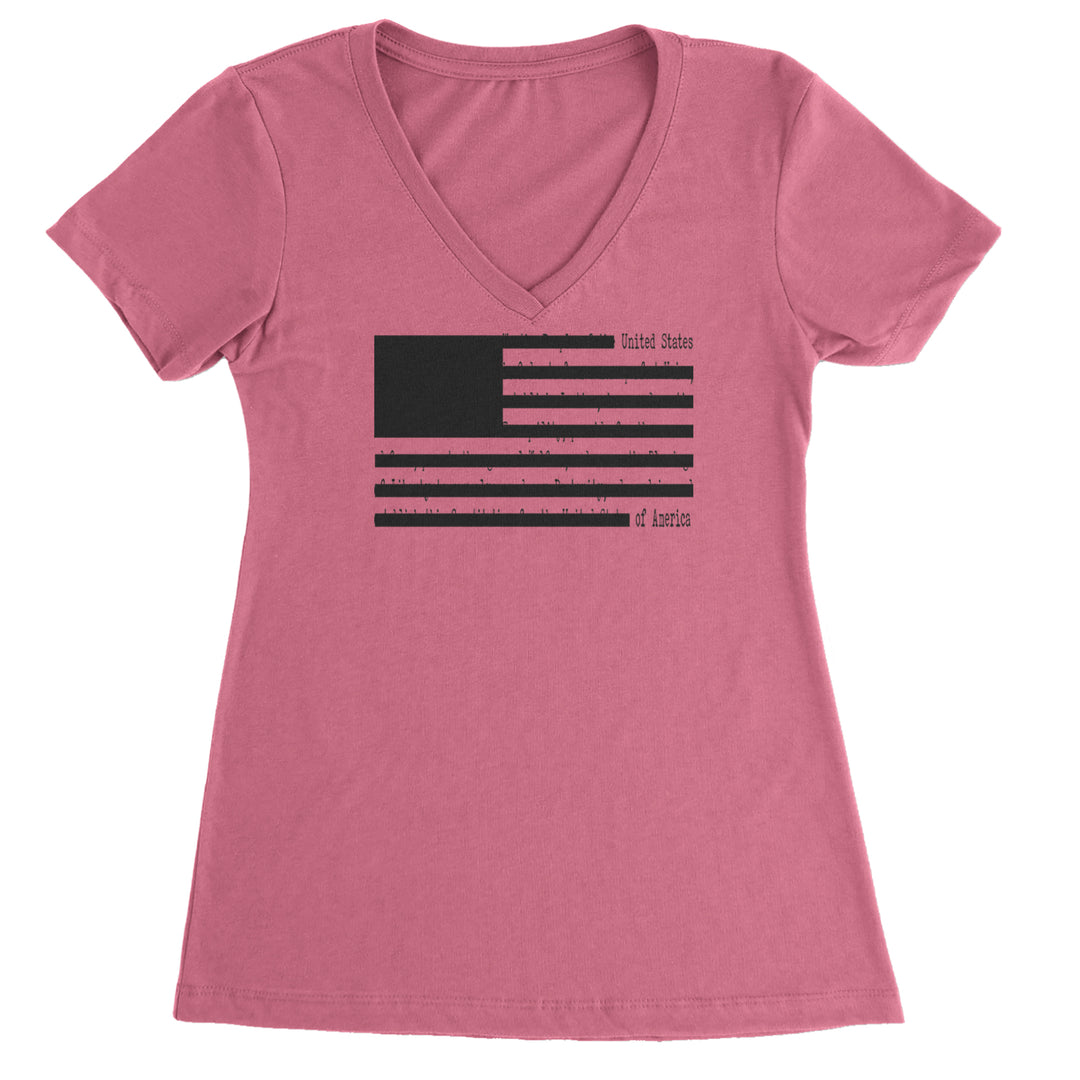 Redacted American Flag Ladies V-Neck T-shirt Hot Pink