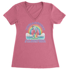 Undiagnosed But Something Is Definitely Wrong Ladies V-Neck T-shirt Hot Pink