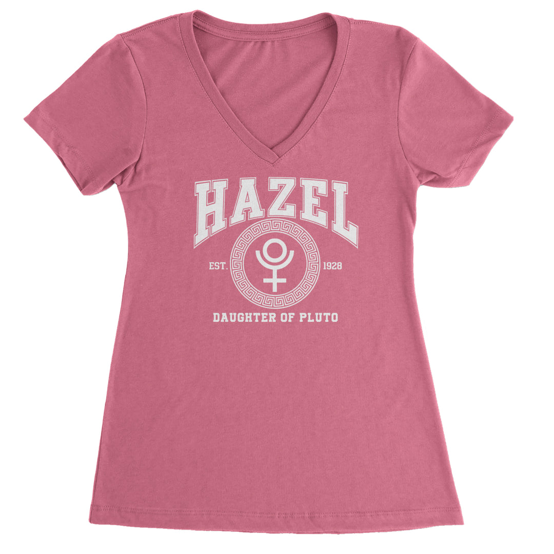 Hazel Daughter of Pluto Roman Gold Ladies V-Neck T-shirt Hot Pink