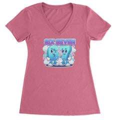 67 Six Seven Meme Kawaii Cloud Ladies V-Neck T-shirt Hot Pink