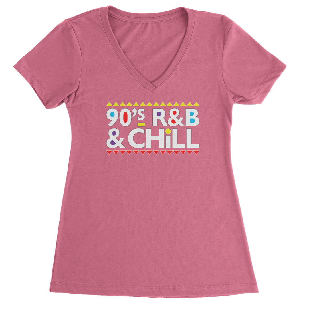 90s R&B and Chill Retro Throwback Ladies V-Neck T-shirt Hot Pink