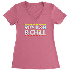 90s R&B and Chill Retro Throwback Ladies V-Neck T-shirt Hot Pink