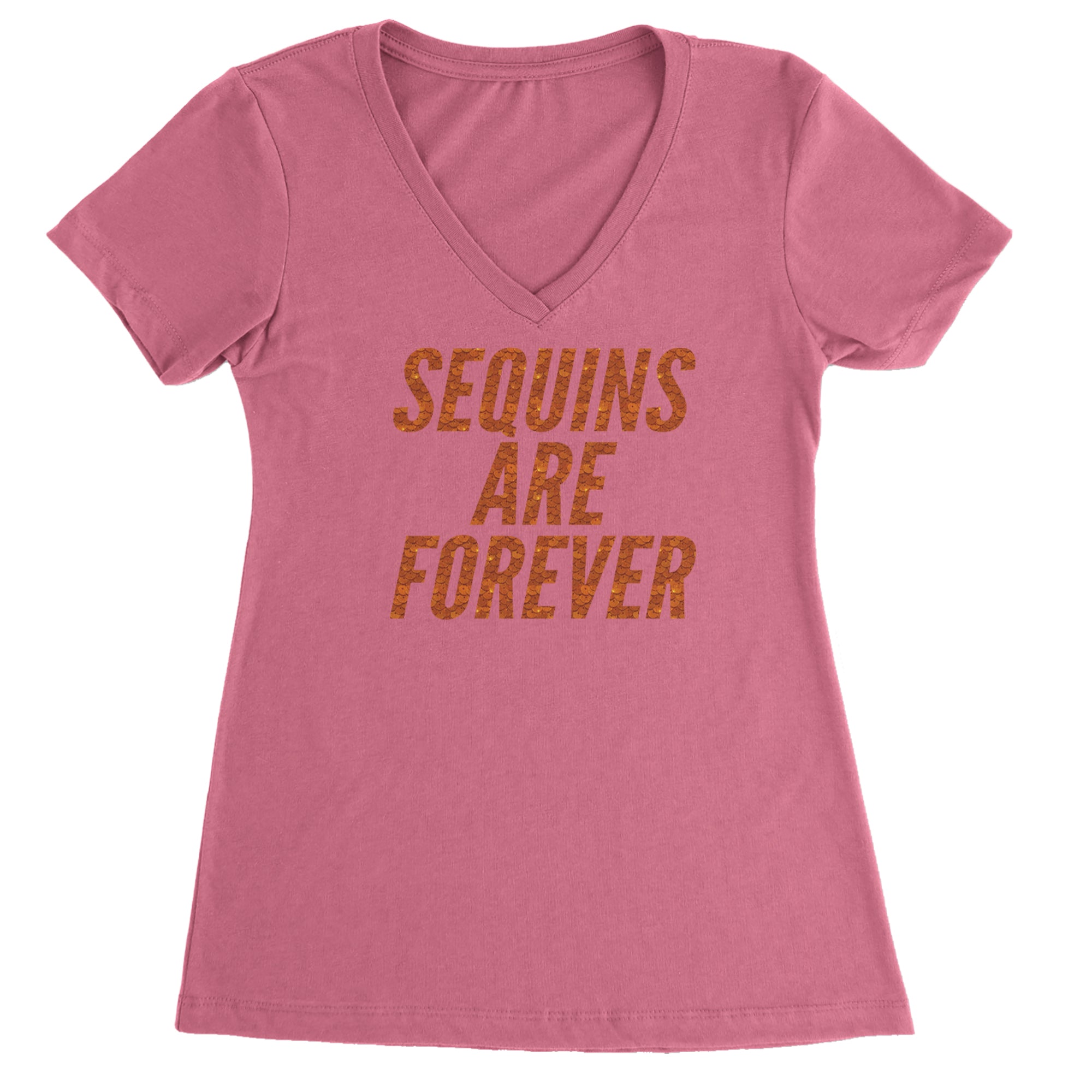 Sequins Are Forever Retro Glam Ladies V-Neck T-shirt Hot Pink