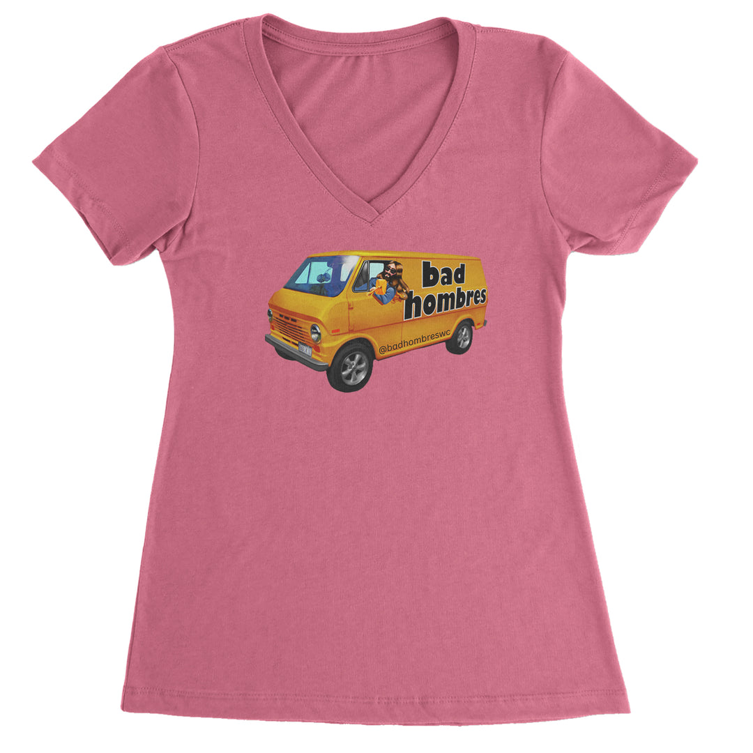 Bad Hombres Van West Chester Band Ladies V-Neck T-shirt Hot Pink