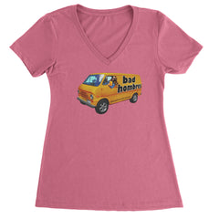 Bad Hombres Van West Chester Band Ladies V-Neck T-shirt Hot Pink