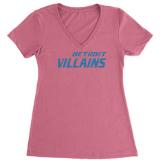 Detroit Villains Grit Football Ladies V-Neck T-shirt Hot Pink