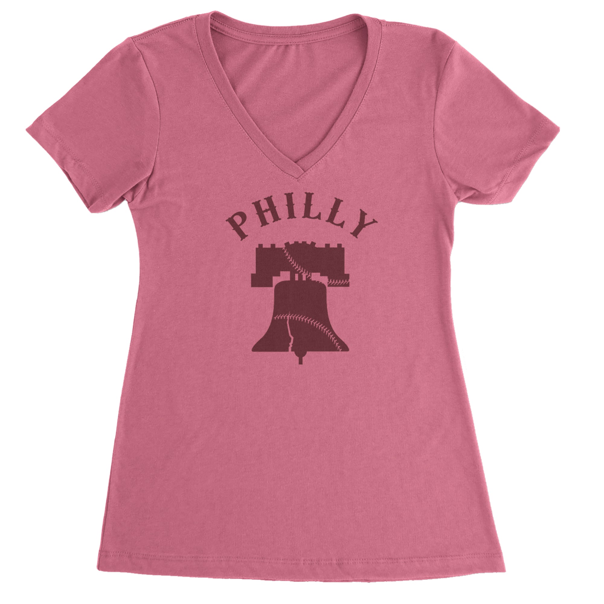 Philly Cracked Liberty Bell Ladies V-Neck T-shirt Hot Pink