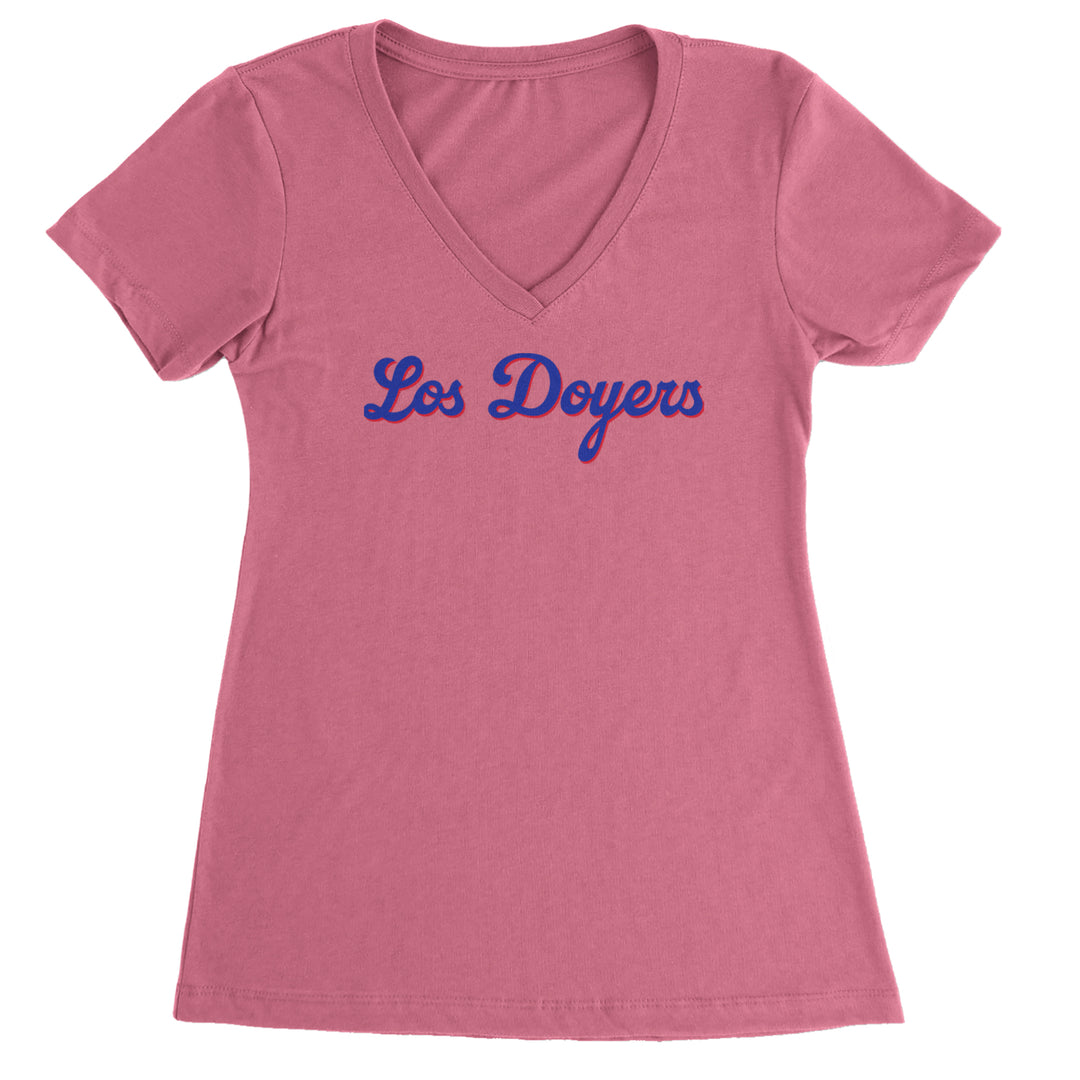Los Doyers LA Baseball Ladies V-Neck T-shirt Hot Pink