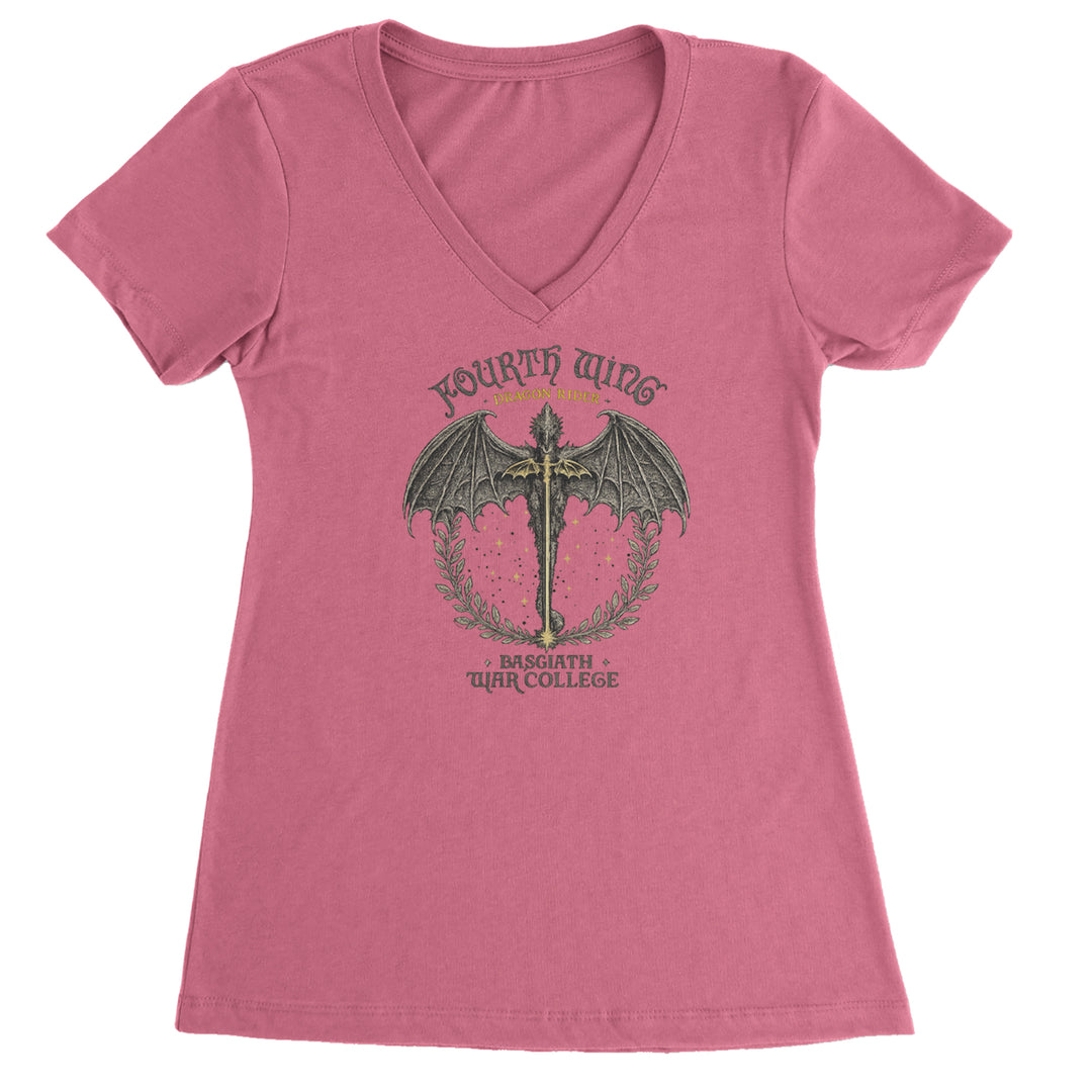 Fourth Wing Dragon Rider Vintage Basgiath War College Ladies V-Neck T-shirt Hot Pink