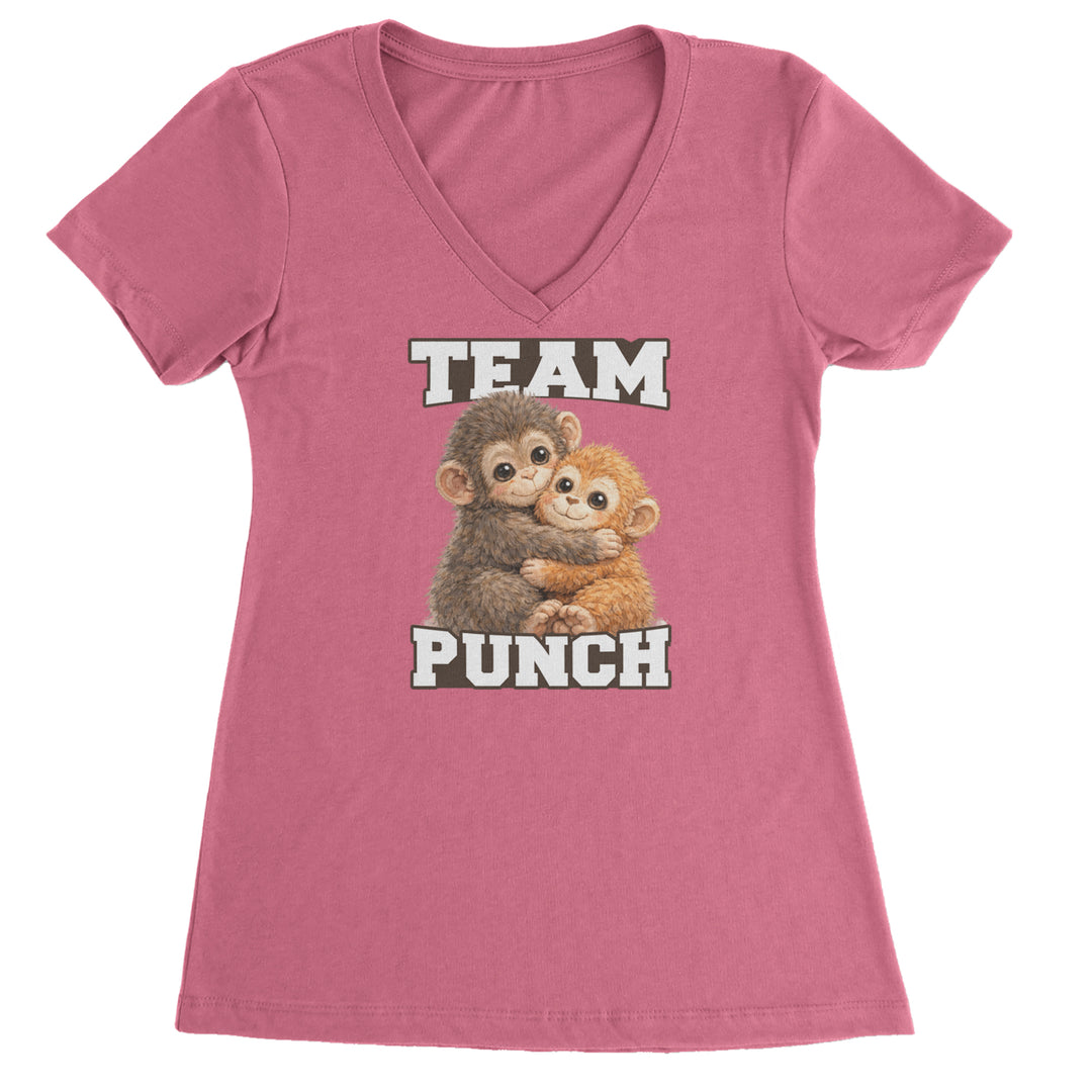 Team Punch Panchi-kun Monkey Ladies V-Neck T-shirt Hot Pink