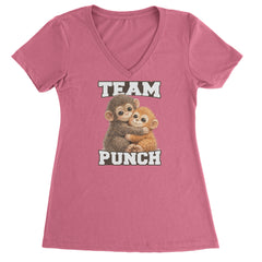 Team Punch Panchi-kun Monkey Ladies V-Neck T-shirt Hot Pink