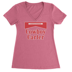 Cowboy Karter Country Act Two Ladies V-Neck T-shirt Hot Pink