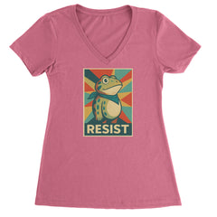 Resist Portland Protest Frog Ladies V-Neck T-shirt Hot Pink