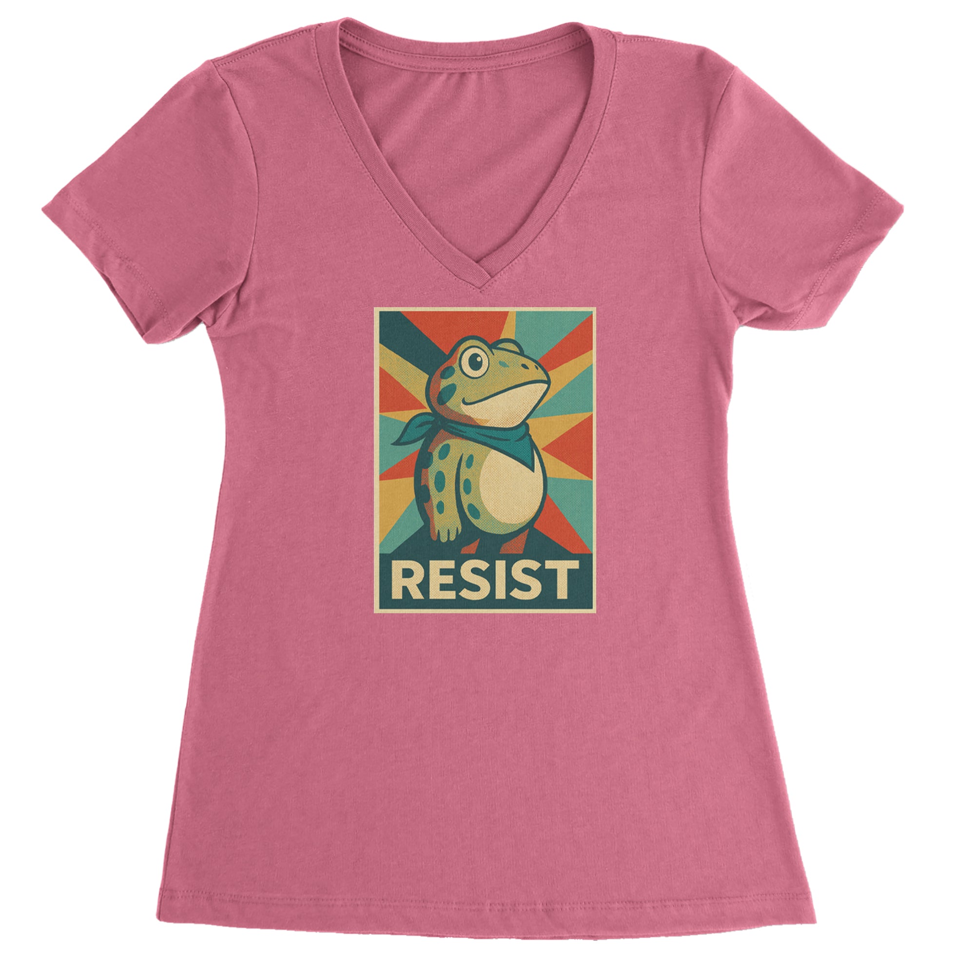 Resist Portland Protest Frog Ladies V-Neck T-shirt Hot Pink
