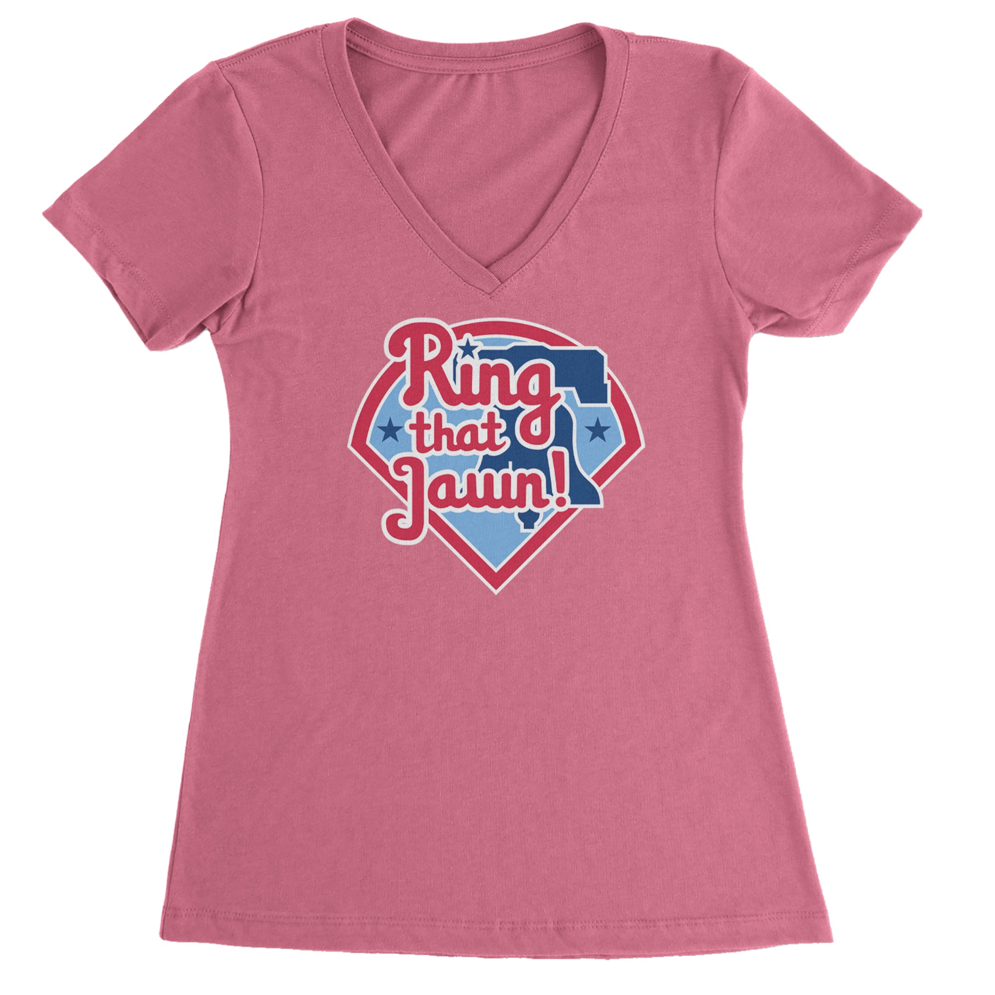 Ring That Jawn Philly Baseball Ladies V-Neck T-shirt Hot Pink