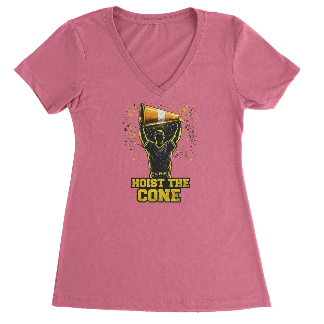 Hoist The Cone Pittsburgh Pride Ladies V-Neck T-shirt Hot Pink