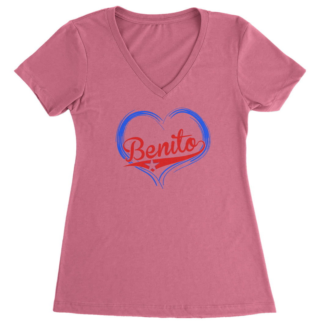 Benito Heart Puerto Rico Ladies V-Neck T-shirt Hot Pink