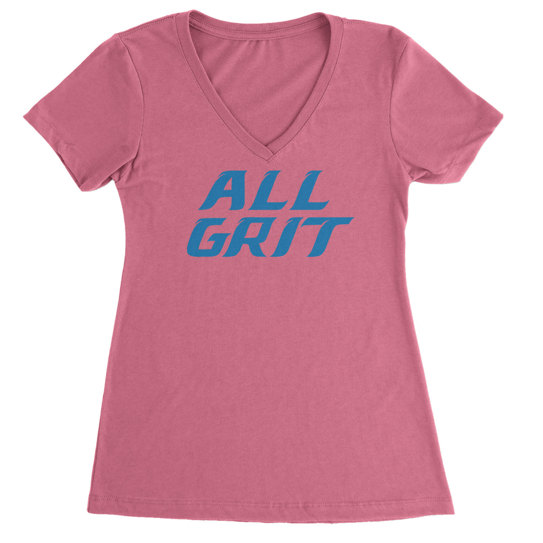 All Grit Detroit Football Ladies V-Neck T-shirt Hot Pink