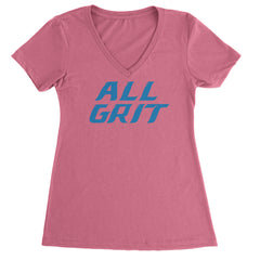 All Grit Detroit Football Ladies V-Neck T-shirt Hot Pink
