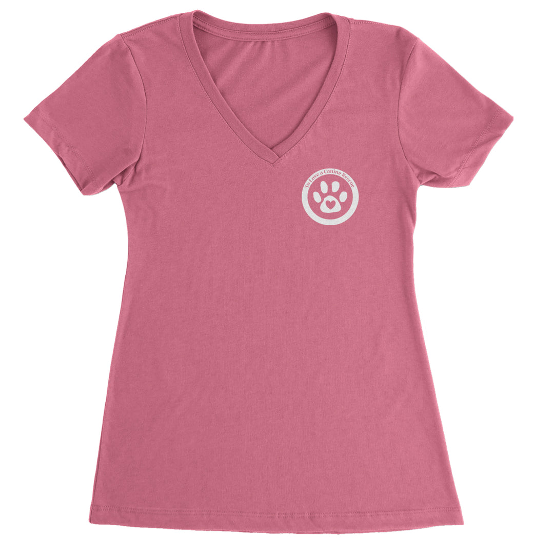 TLC To Love a Canine Dog Rescue White Ladies V-Neck T-shirt Hot Pink
