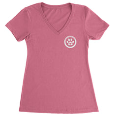 TLC To Love a Canine Dog Rescue White Ladies V-Neck T-shirt Hot Pink