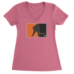 Hockey Enforcer Retro Vintage Ladies V-Neck T-shirt Hot Pink