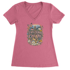 I Will Always Love You Dolly Ladies V-Neck T-shirt Hot Pink
