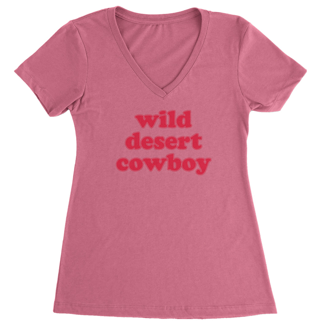 Wild Desert Cowboy Country Ladies V-Neck T-shirt Hot Pink