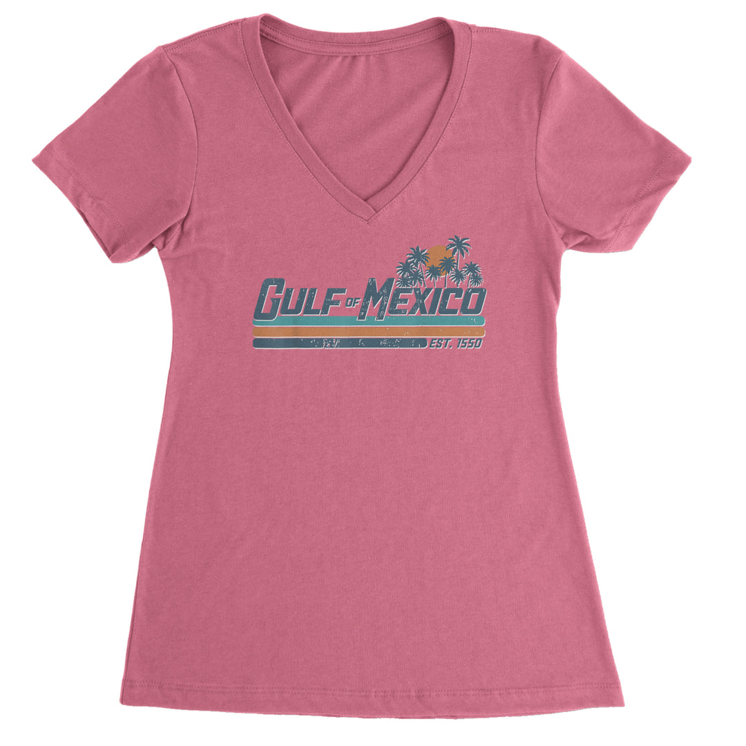 Gulf Of Mexico Established Year 1550 Ladies V-Neck T-shirt Hot Pink