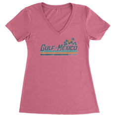 Gulf Of Mexico Established Year 1550 Ladies V-Neck T-shirt Hot Pink