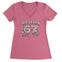 67 Candy Swirl Meme Ladies V-Neck T-shirt Hot Pink