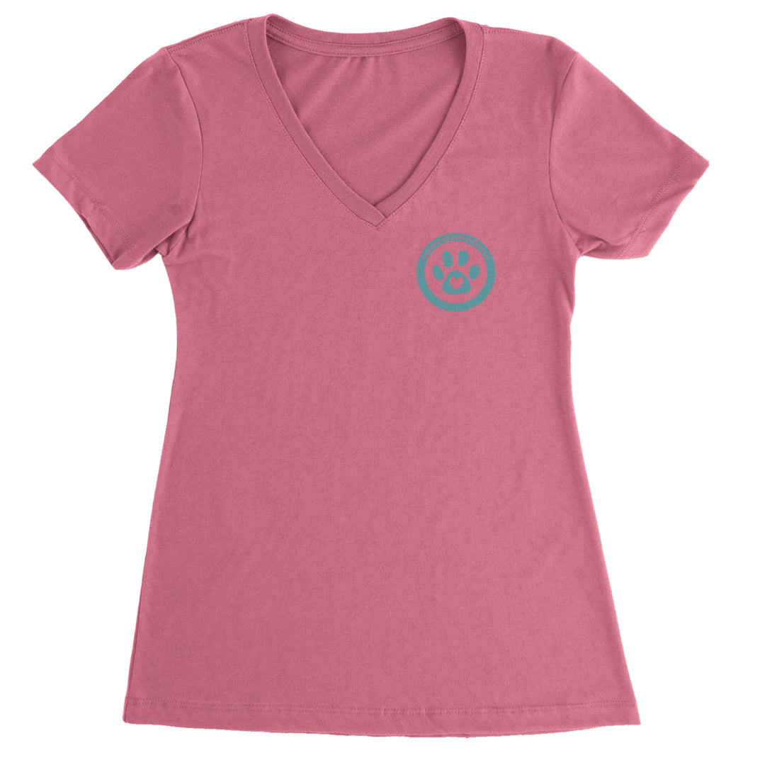 TLC To Love a Canine Dog Rescue Teal Ladies V-Neck T-shirt Hot Pink