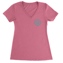 TLC To Love a Canine Dog Rescue Teal Ladies V-Neck T-shirt Hot Pink
