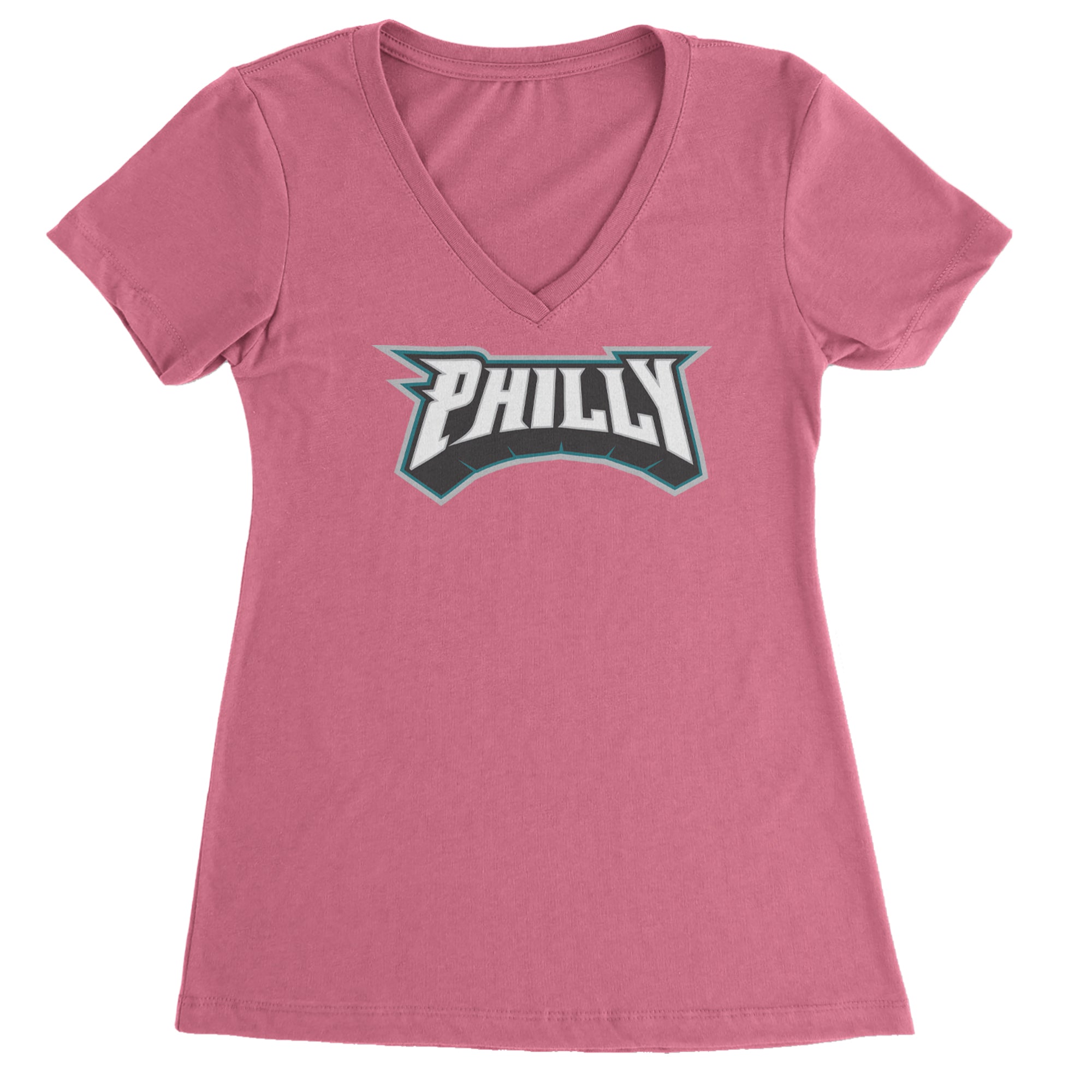 Philly Bold Block Throwback Ladies V-Neck T-shirt Hot Pink