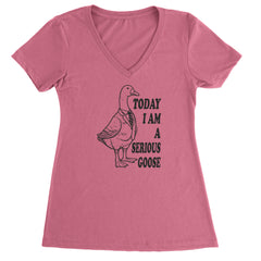 Today I Am A Serious Goose Ladies V-Neck T-shirt Hot Pink