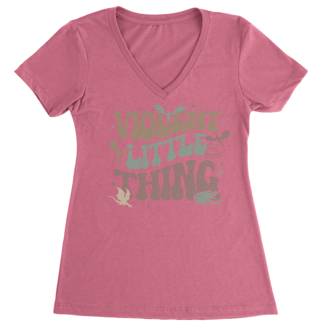 Violent Little Thing Dragon Ladies V-Neck T-shirt Hot Pink