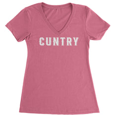 Cuntry Been Country Cowboy Ladies V-Neck T-shirt Hot Pink