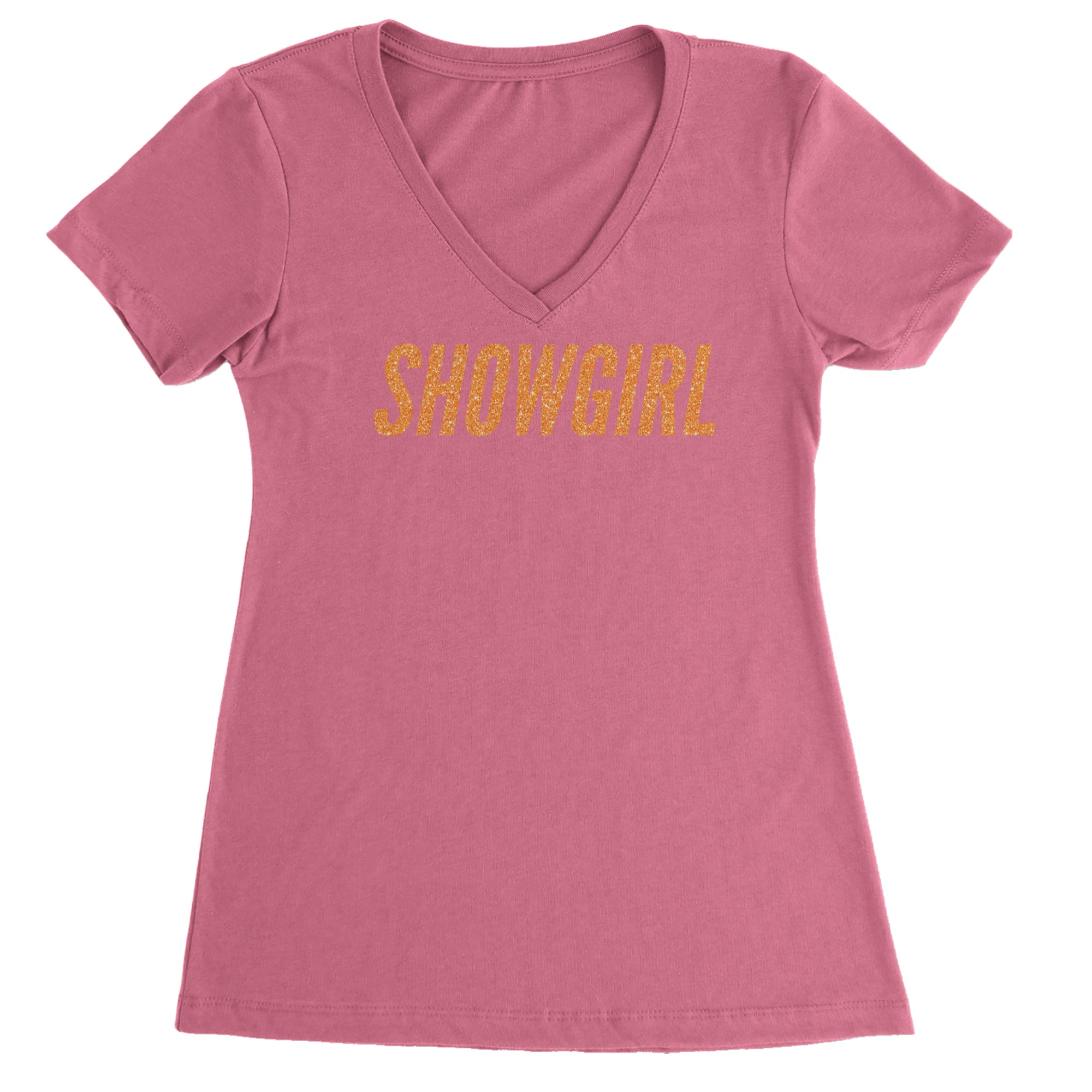Showgirl Orange Glitter Ladies V-Neck T-shirt Hot Pink