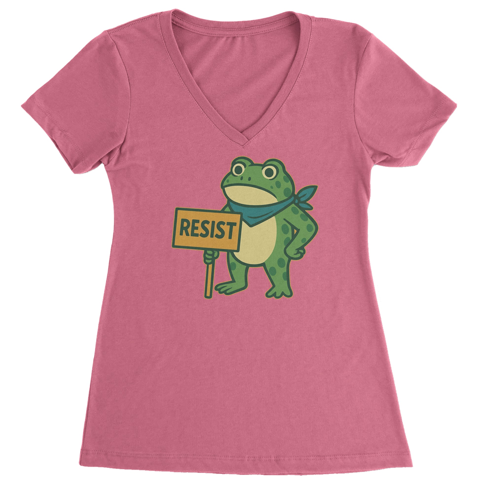Sign Resist Meme Frog Protest Ladies V-Neck T-shirt Hot Pink