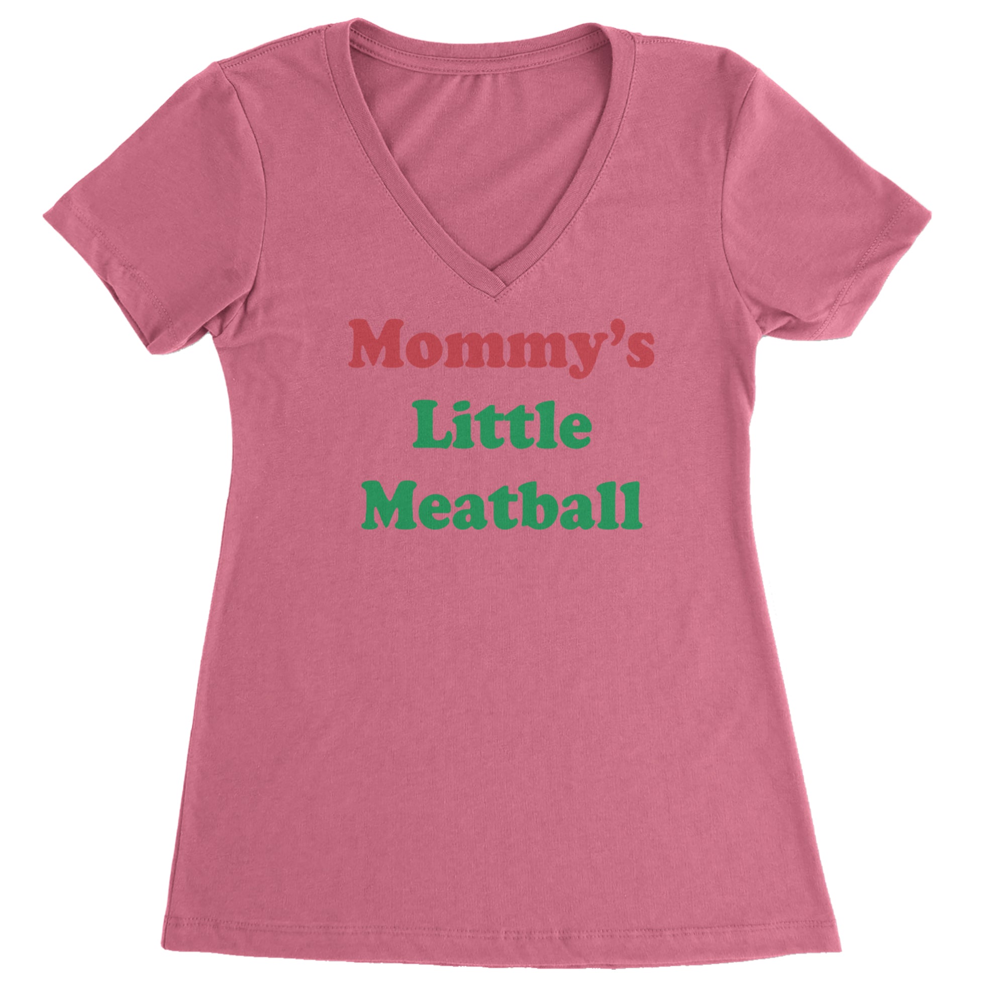 Mommy's Little Meatball Love Island Ladies V-Neck T-shirt Hot Pink